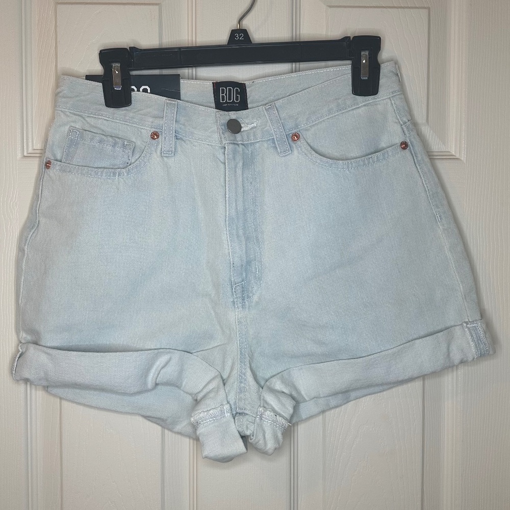 BDG Bleached Light Wash High-Waisted Denim Shorts